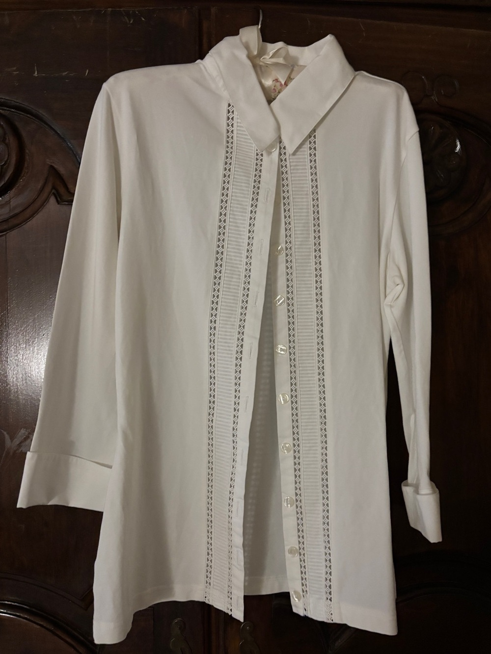 Anne Fontaine White Button-Front Shirt with Lace Paneling